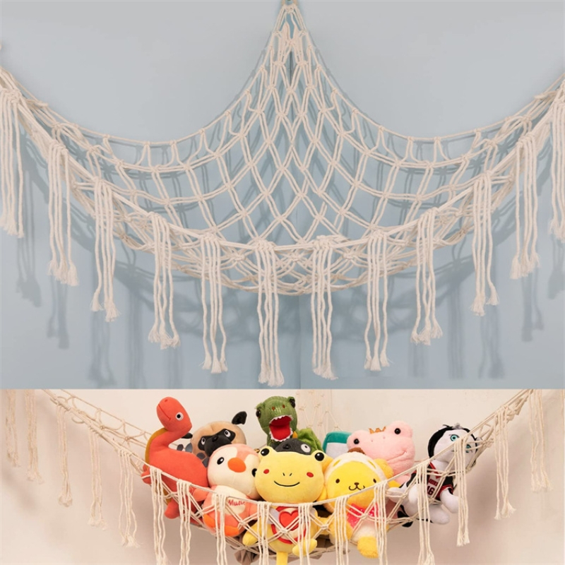 1PCS 손으로 짠 로프 코너 스토리지 삼각형 장난감 그물 침실 코너 스토리지 그물 장난감 인형 해먹 배경 벽 룸 장식