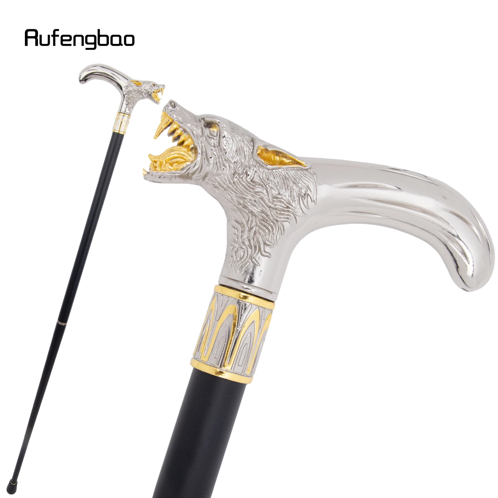Goldener weißer Wolfskopf, beißender Gehstock, modischer dekorativer Gehstock, Gentleman, eleganter Cosplay-Gehstockknopf, Crosier, 93 cm