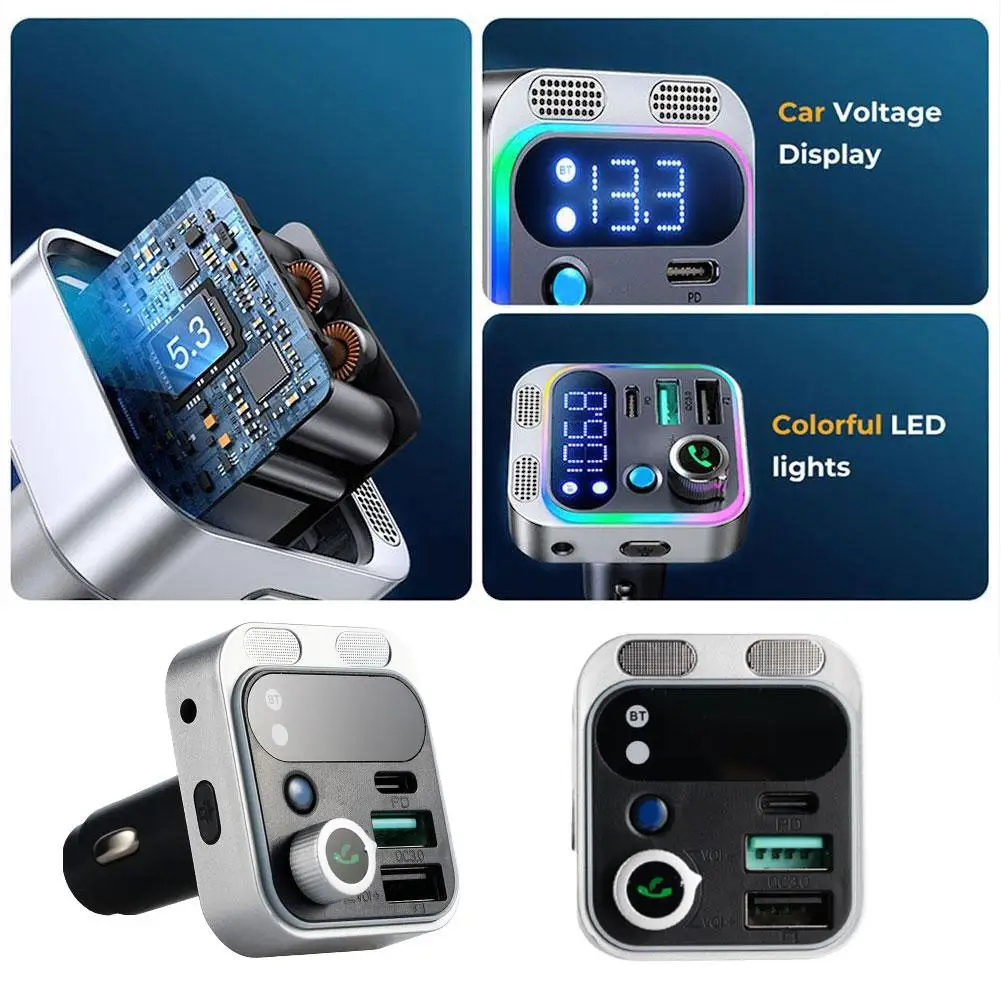 Transmisor FM con Bluetooth 2023 para coche, adaptador FM/AUX, cargador de coche, Boost de graves, 3 puertos, adaptador Bluetooth, 5,0