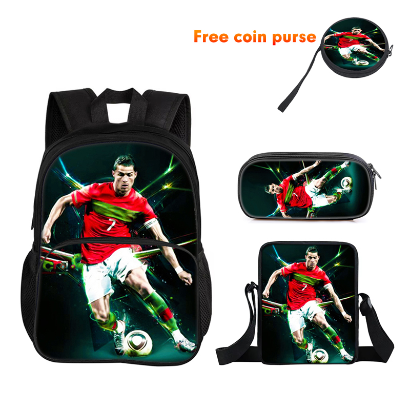 호날두 3종 세트 백팩 스포츠 숄더백 필통 CR 백팩 축구 스타 책가방 남아 여아 최고의 선물