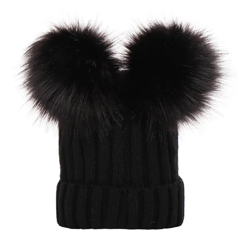겨울 여성 비니 모자 가짜 모피 공 어머니 키즈 모자 소녀 소년 따뜻한 니트 Bobbles 여성 모자 십대 그릴 Beanies