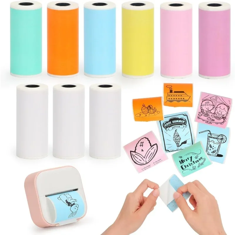 MINI เครื่องพิมพ์สติกเกอร์กระดาษ,กระดาษความร้อนม้วนสําหรับ T02/M02 และ MINI เครื่องพิมพ์, สีเรียบ Self-Adhesive กระดาษ 25X57mm Paperang