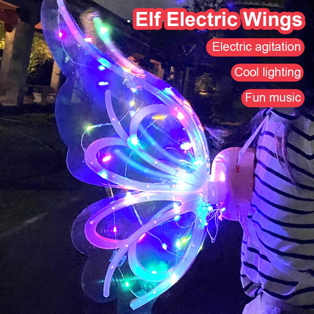 Asa de borboleta elétrica brilhante infantil, asas de brinquedo em movimento, música luminosa, anjo elfo, fada gir, presente de Halloween, O2H9