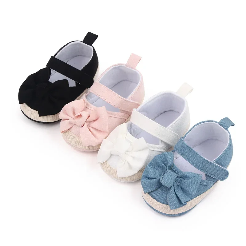 Zapatos para niñas, suelas blandas, antideslizantes, Nudo de mariposa, moda para exteriores, Color sólido, cuna para recién nacidos, primeros caminantes, zapatos de princesa