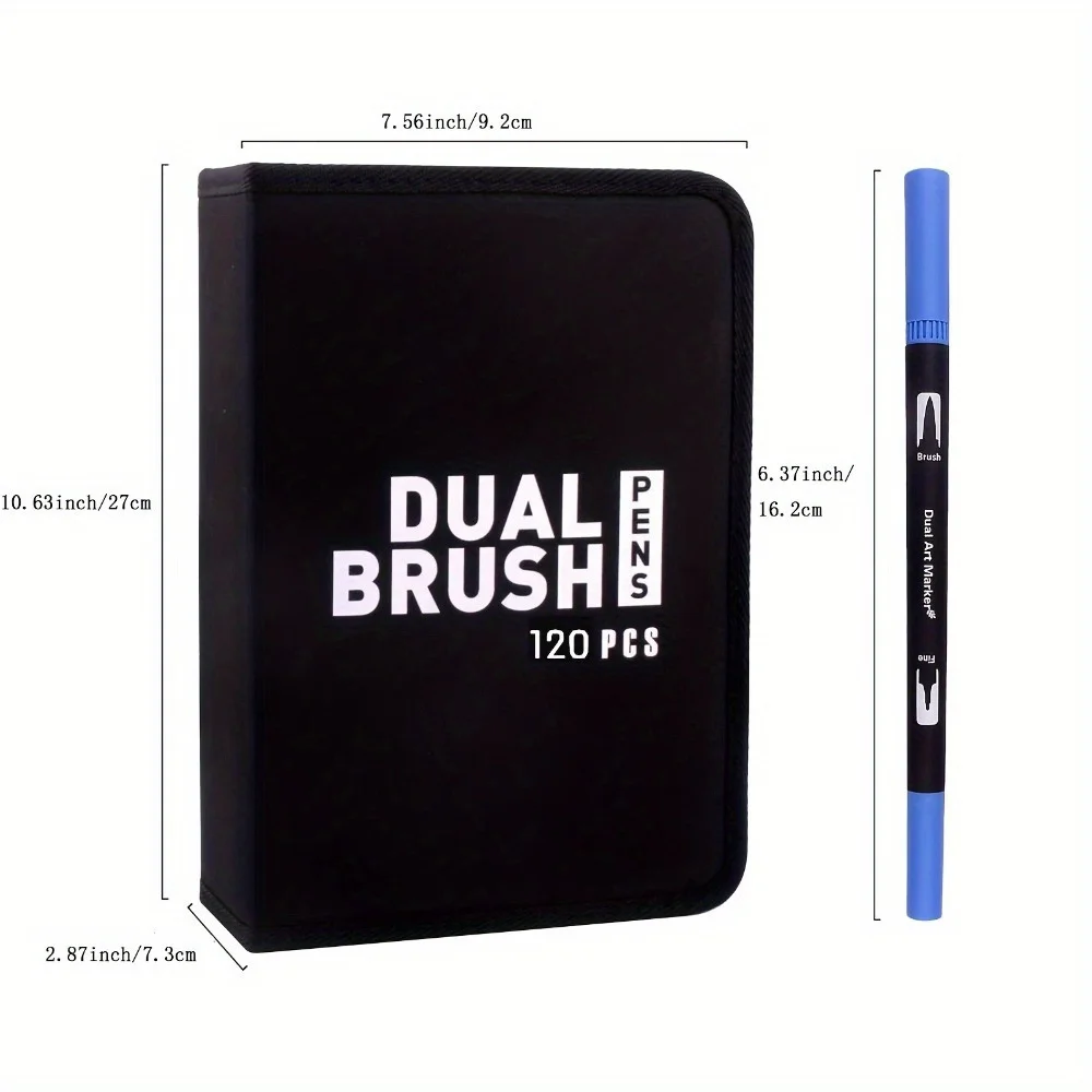 60/120 สี Dual Brush Tip Markers ชุด Double-headed Washable แปรงนุ่มปากกาสีดําแท่งและกระเป๋าผ้าแปรง & Fine Tip Marker