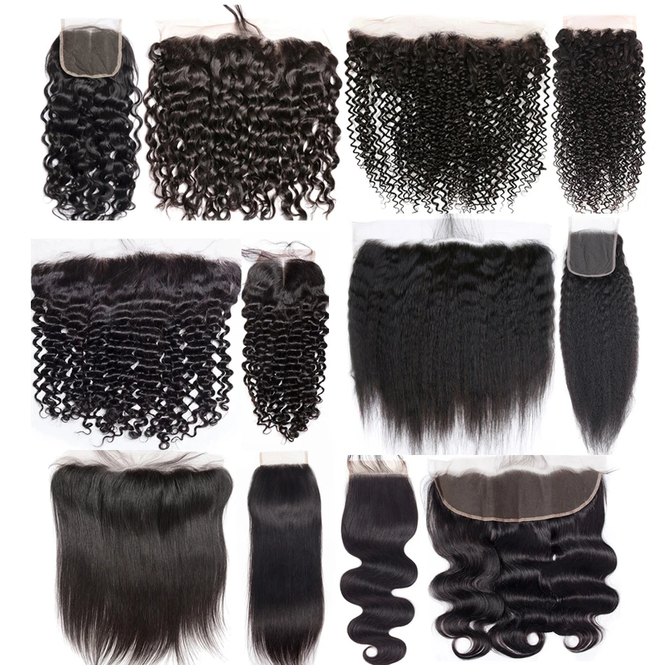 Transparente Lace Frontal Encerramento Do Cabelo Humano, Onda De Água Reta, Kinky Encaracolado, Apenas 100% Remy, Pré-Arrancadas, 4x4, 13x4