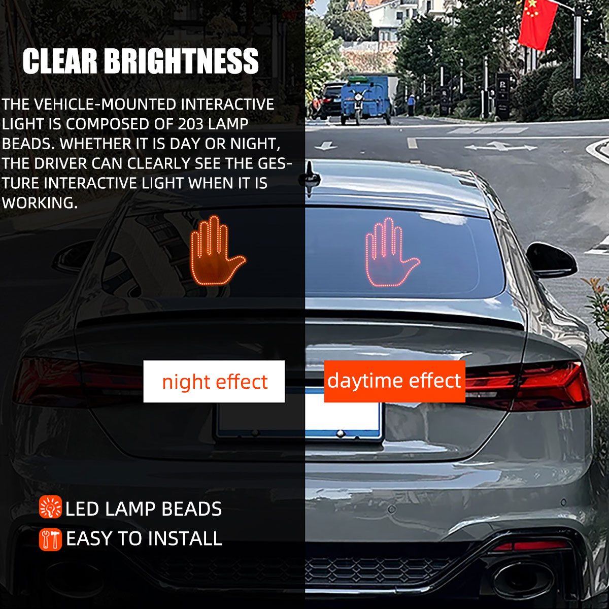 Funny Car Finger Light with Remote, Road Rage Signs Middle Finger Gesture Light,Auto Amber Warning Brake Light Car Accessories