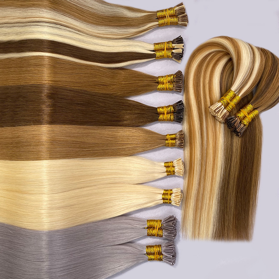 Extensões de cabelo itip de queratina virgem cru, 100% humano, remy, russo, reto, ponta i, extensões de cabelo humano natural