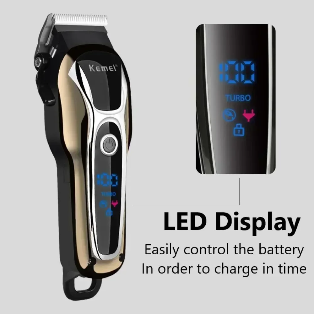 Kemei KM-1990 máquina de cortar cabelo profissional máquina de cortar cabelo dos homens aparador elétrico display lcd máquina de cortar cabelo todo poderoso conjunto