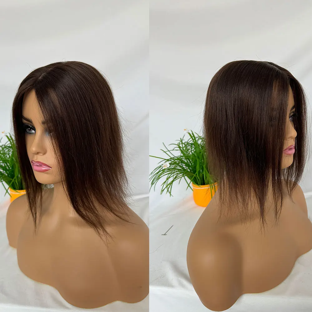 Toppers Voor Vrouwen Met Dunner Wordend Haar Echt Menselijk Haar Clip In Haarstukken 12in Middenscheiding Zijde Basis Haarstuk Toupet Pruik 3X5