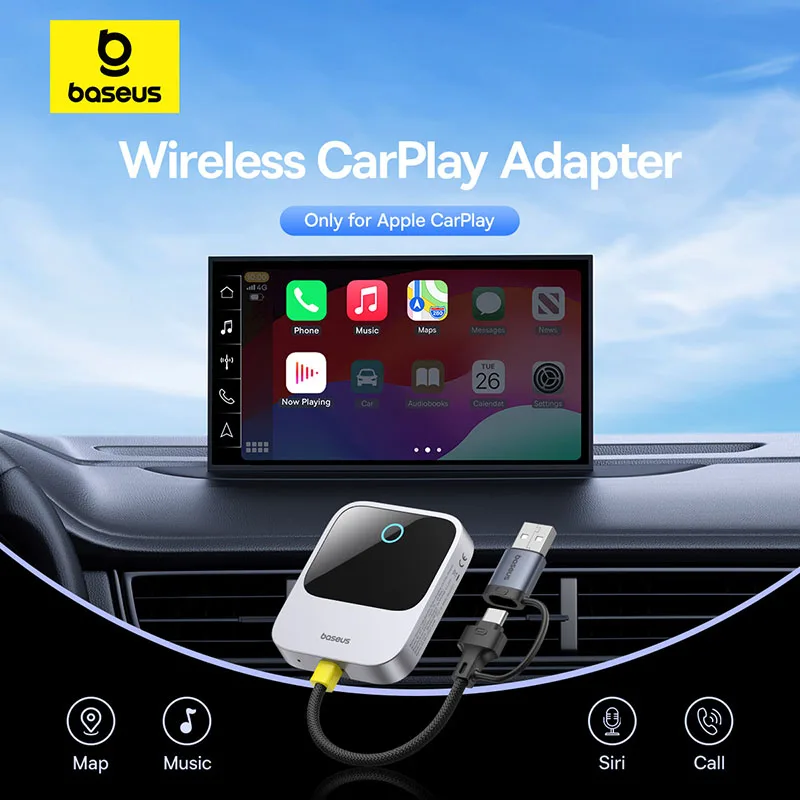 Baseus-Adaptador inalámbrico CarPlay, caja inteligente CarPlay IOS con cable a pantalla de reproducción de coche inalámbrica, Plug & Play, Bluetooth, conexión WiFi, conexión automática