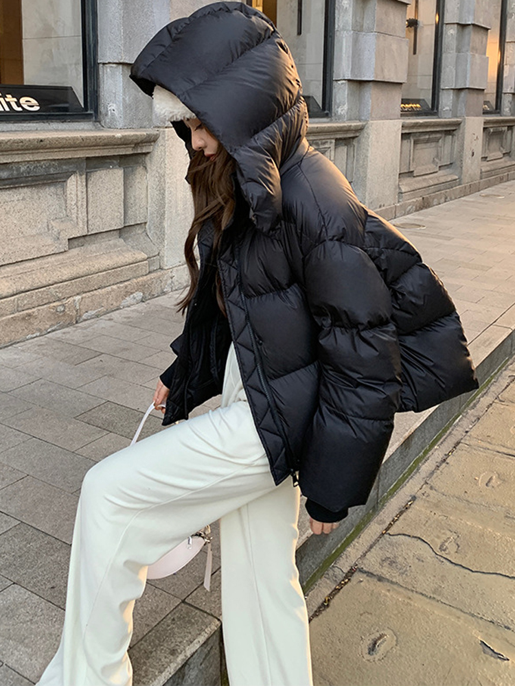 Fsmg moda sólida parkas downcotton-acolchoado casaco com capuz feminino recortado algodão puffer jaqueta de algodão grosso acolchoado casaco feminino