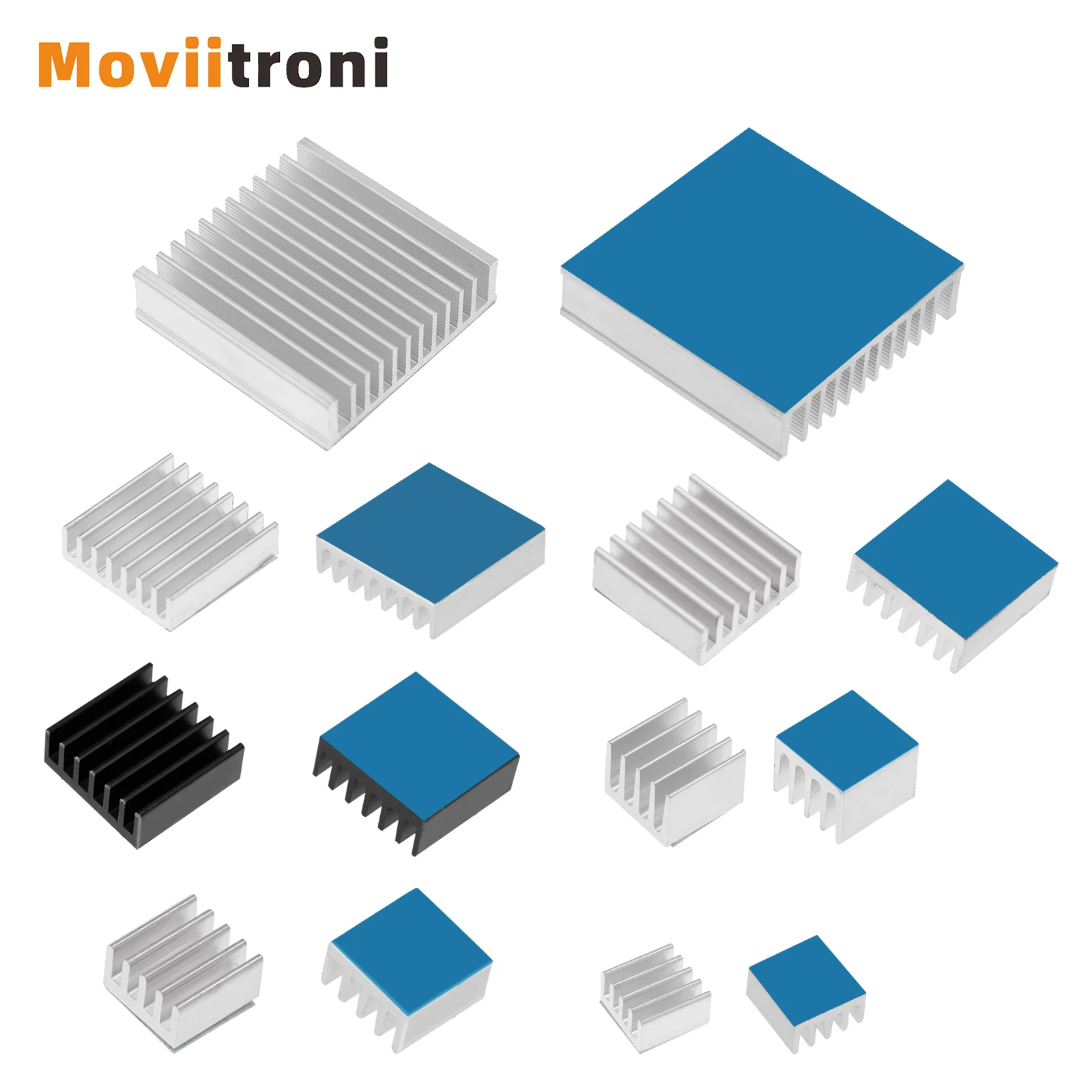 Disipador de calor de aluminio multiescala, refrigeración del radiador para Chip electrónico IC Raspberry Pi con cinta conductora térmica, 1/10 Uds.