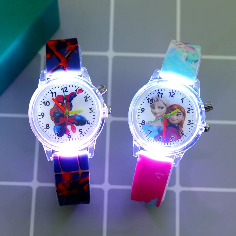 Disney princesa elsa crianças relógios meninas pulseira de silicone dos desenhos animados coelho dinossauro luz crianças relógio de pulso reloj infantil