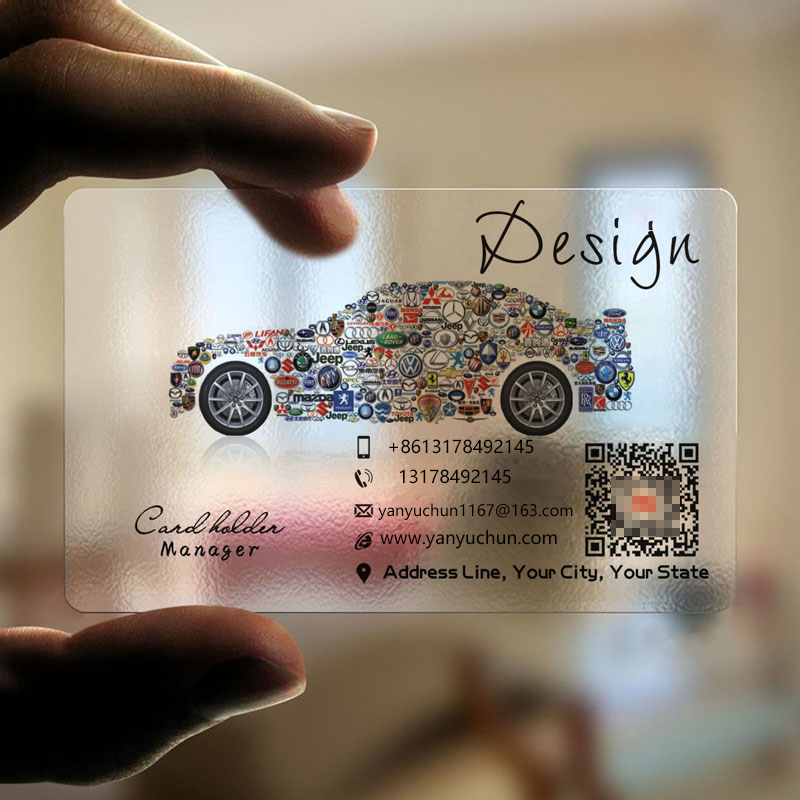 Tarjeta de Pvc transparente personalizada, identidad de plástico resistente al agua para visitas comerciales, esquinas redondas, un lado, añadir tinta blanca, 200 Uds., 500 Uds.