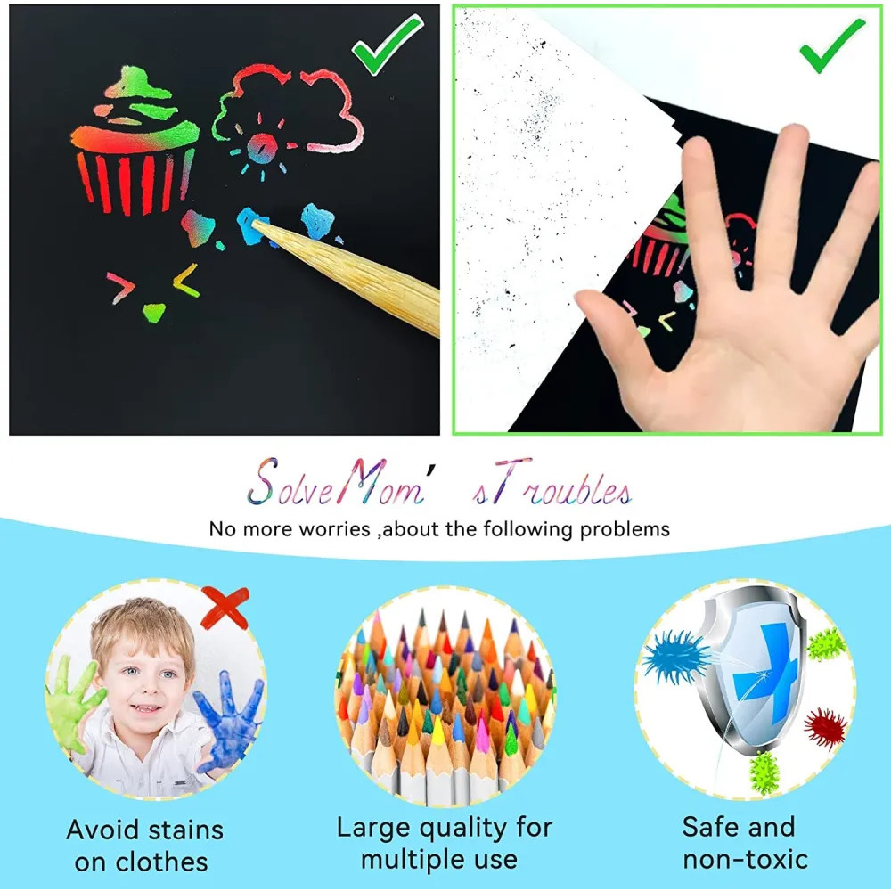 100PCS 레인보우 스크래치 미니 노트 종이 패드 카드 드로잉 스텐실 어린이 어린이 DIY 그리기 그림 교육 완구 선물