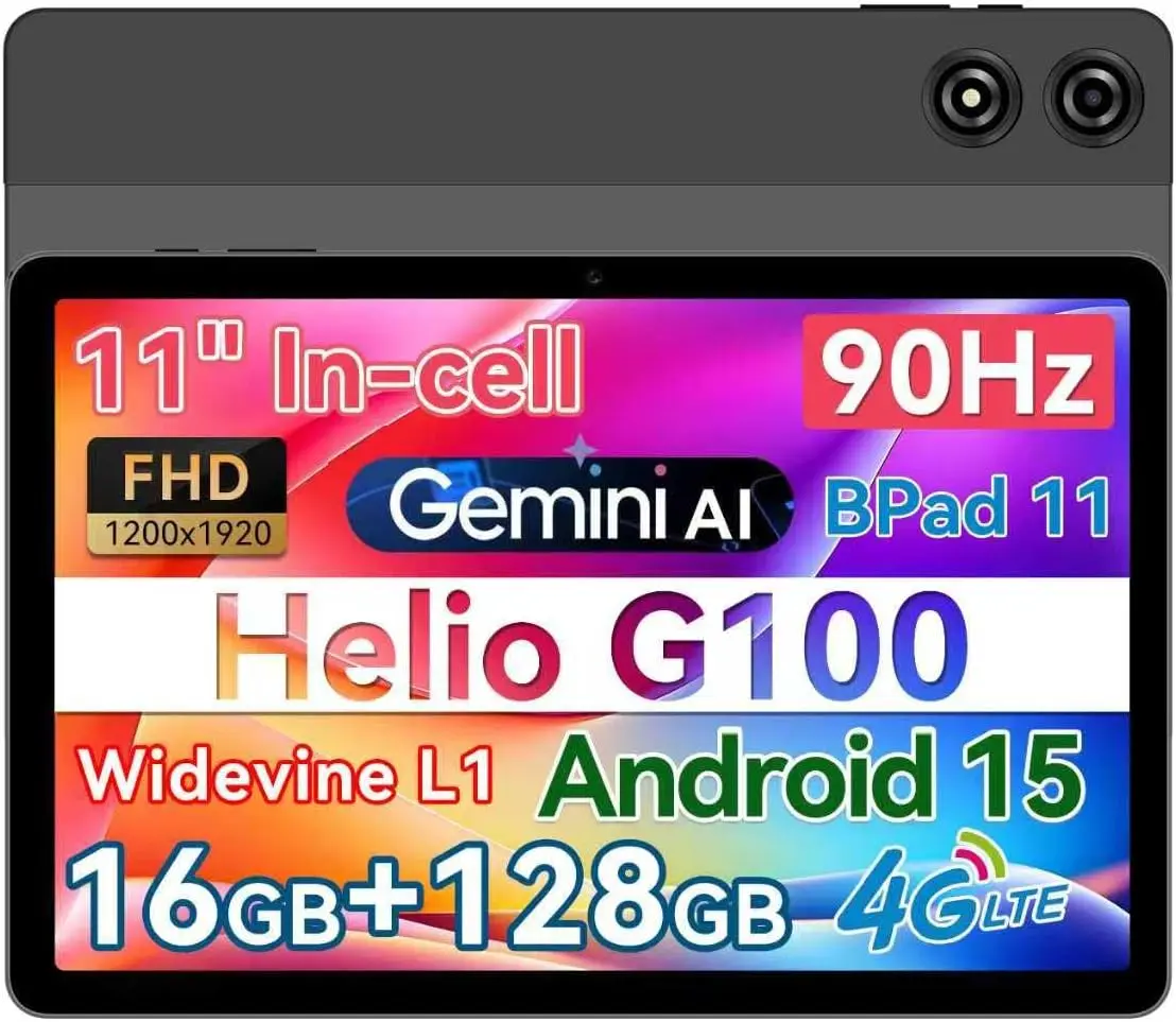 BNCF 11-дюймовый Android 15 MTK G100 8-ядерный 2K IPS-экран планшета 4/8 ГБ ОЗУ 128 ГБ ПЗУ 7000 мАч Аккумулятор 4G LTE Type-C Widevine L1 Pad