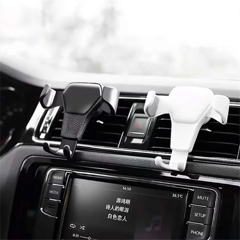 1 PC Universal Gravity Car Air Outlet Clip-On Leather Texture Mobile Phone Holder