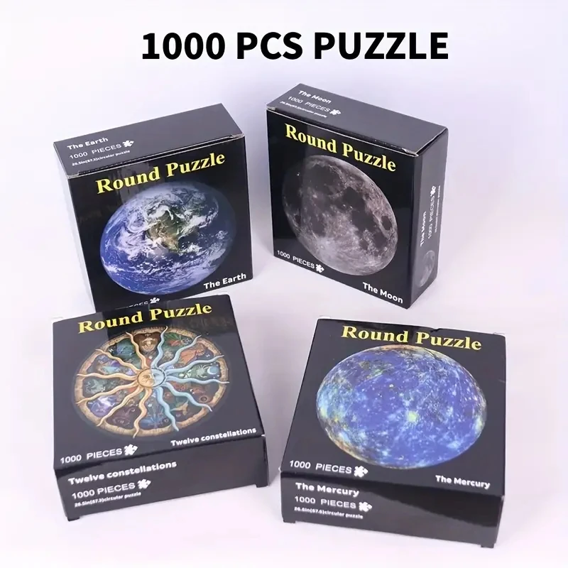 Adult Round Puzzle 1000 Pieces Moon Challenge Games Learning Educational Puzzle Moon Puzzle Space Flat Puzzle Difficult  Toys