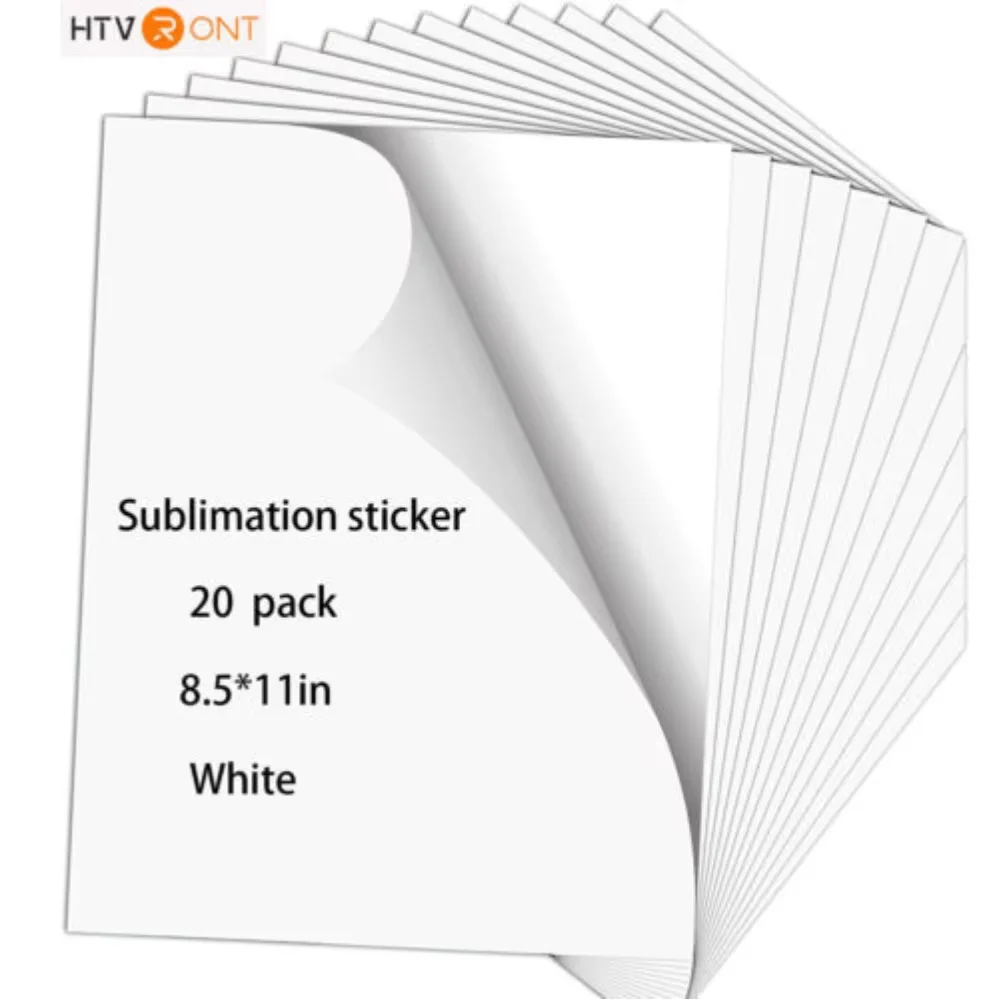HTVRONT 20 pezzi bianco/trasparente lucido adesivo per sublimazione fogli di adesivi in vinile carta per sublimazione impermeabile per tazze di vetro