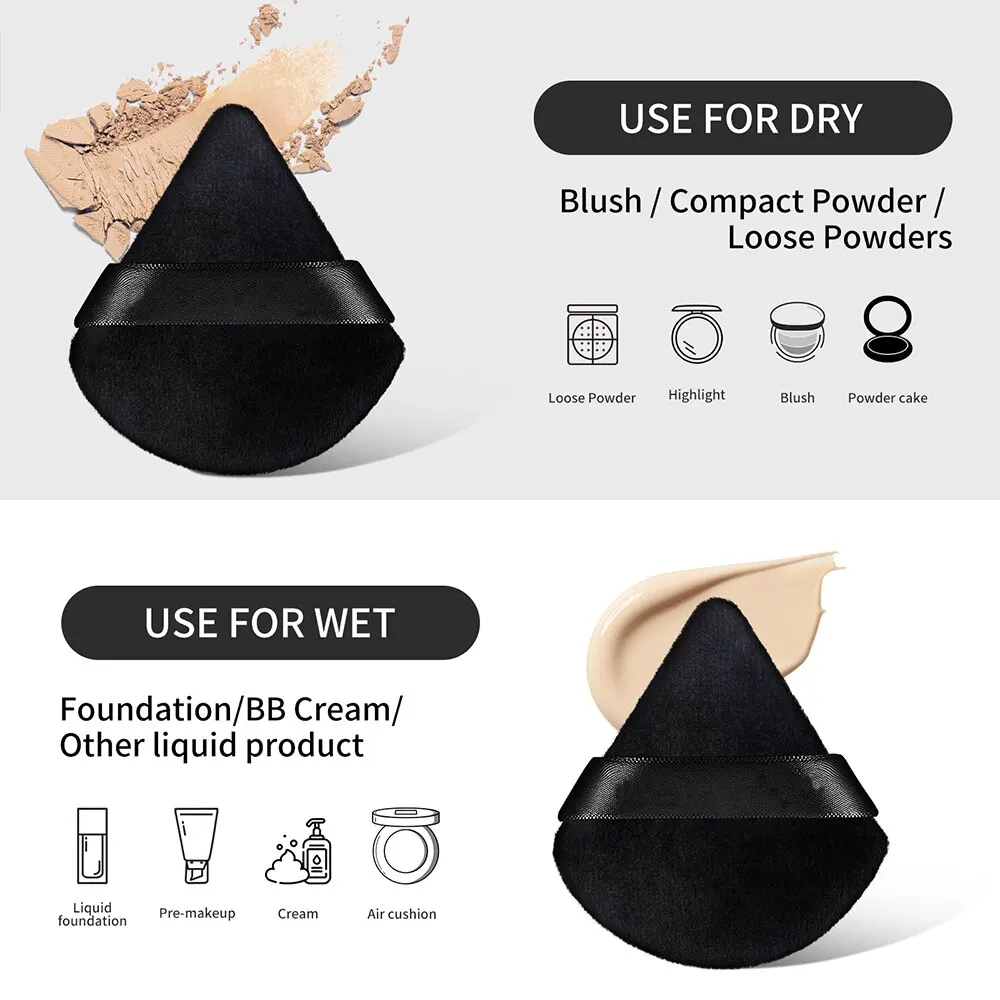 Commercio all'ingrosso 10/12 pezzi triangolo soffio di polvere uso asciutto e bagnato per polvere sciolta liquido cosmetico morbido soffio di polvere di peluche fondotinta per trucco