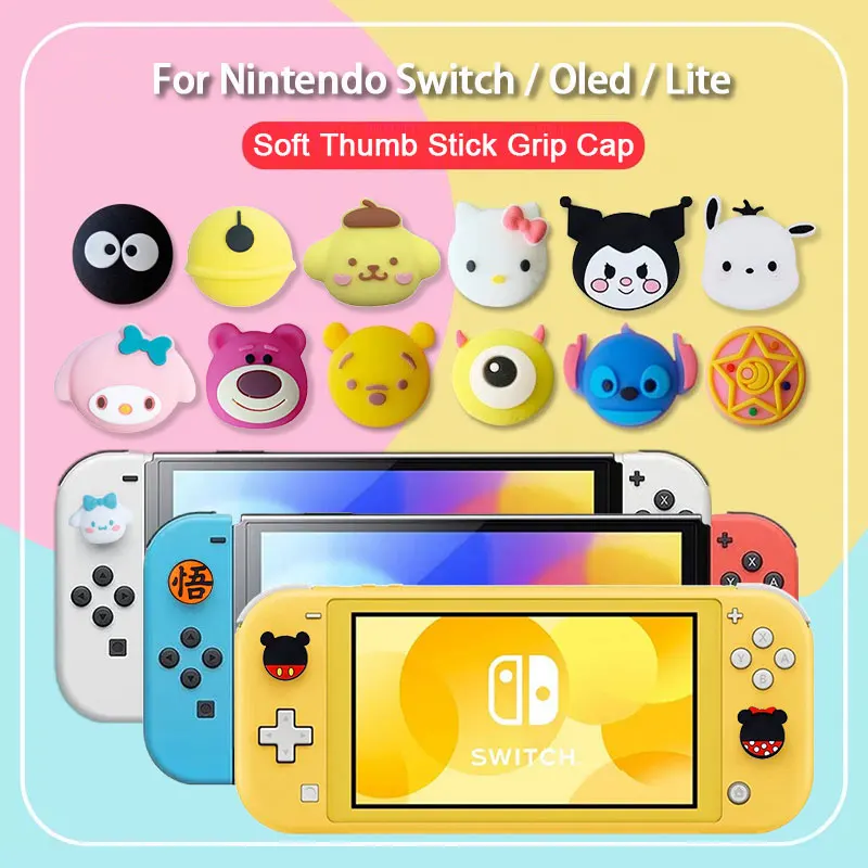Tapa de agarre de silicona suave para Nintendo Switch Oled Lite JoyCon, funda de controlador, cubierta de botón de Joystick de dibujos animados, 4 Uds.
