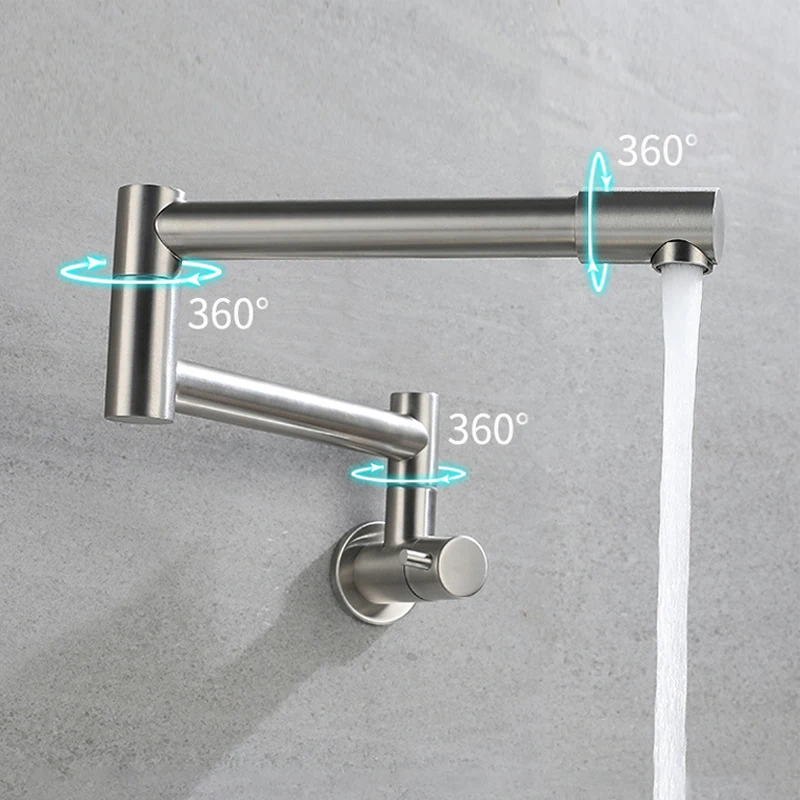 Baokemo Folding into the Wall Faucet 304 Stainless Steel Universal Rotation Faucet Kitchen Concealed Single Cold Faucet