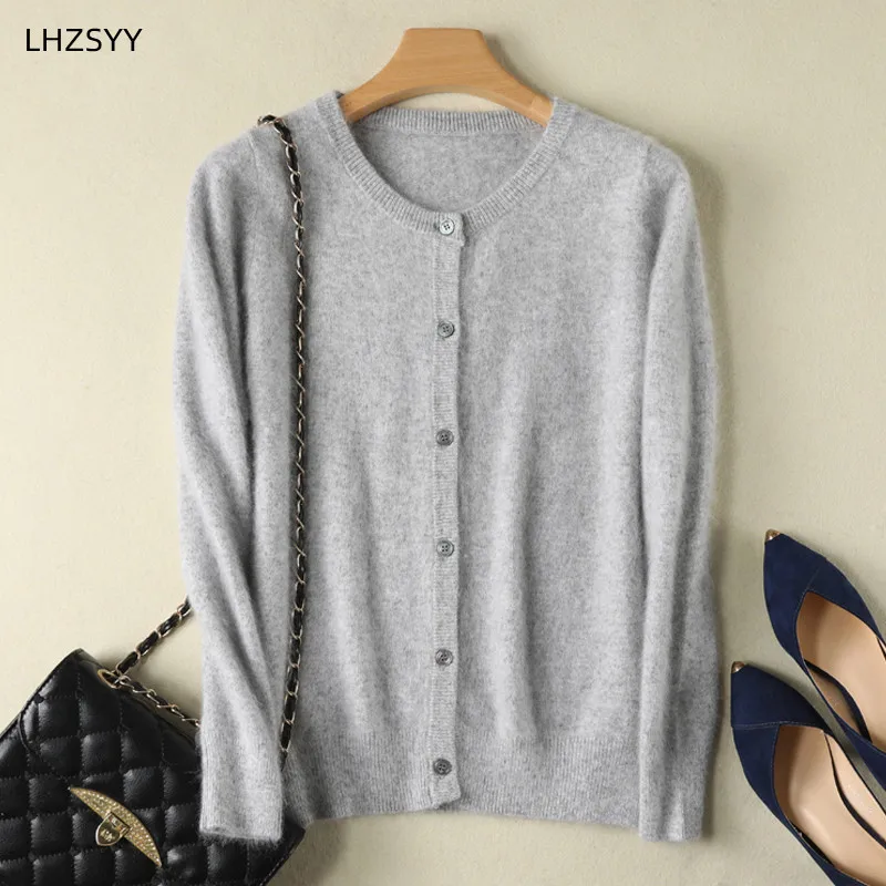 Áo Cardigan Nữ Size Lớn Ấm Chồn Nguyên Chất Cashmere Áo Len Cổ Tròn Áo Khoác Form RộNg Nữ Áo Len Nữ Áo Chắc Chắn Đan Dây Cổ Tim
