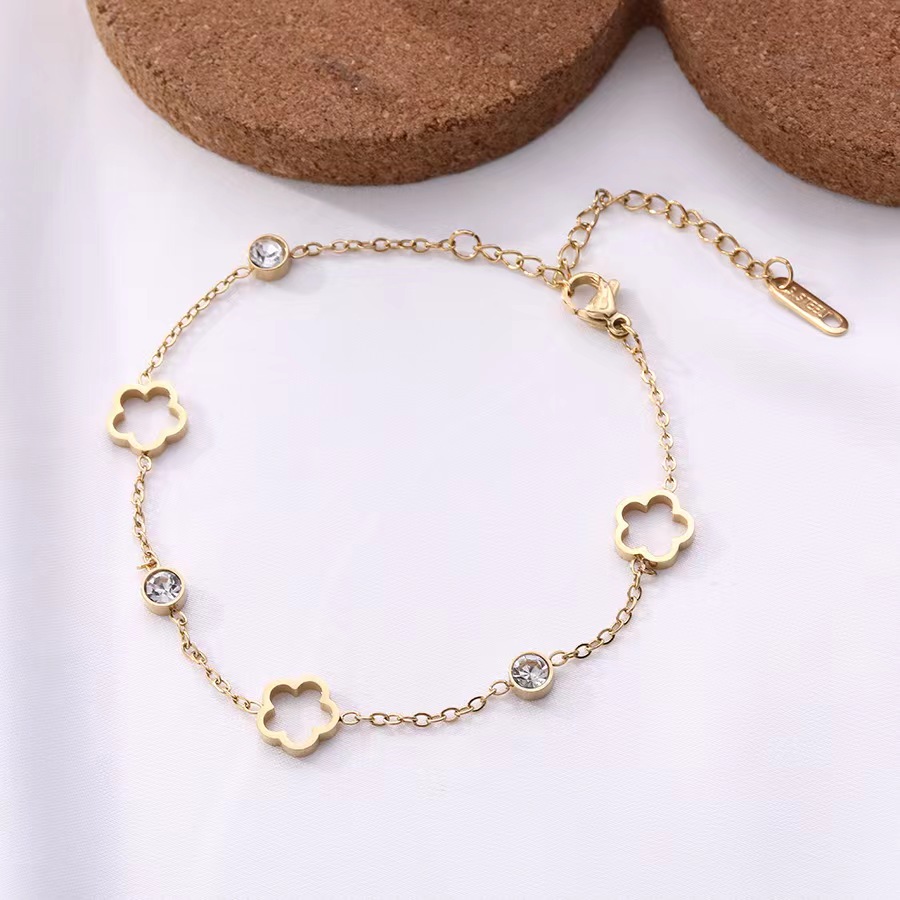 Elegante Five Leaf Lucky Grass Flower Zircon Pulseira, Jóias De Luxo Leve, Sentimento De Alta Qualidade, Presente Da Menina, 1Pc