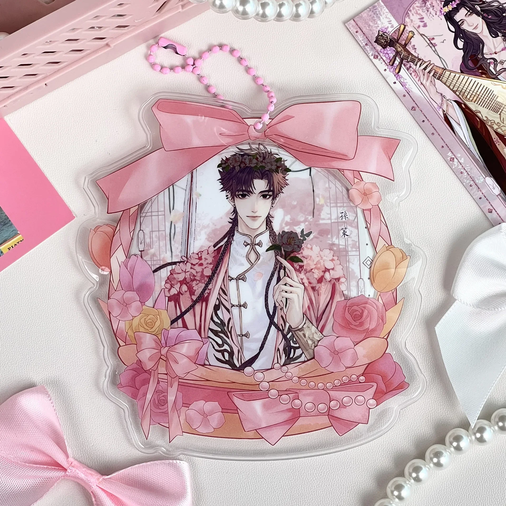 ญี่ปุ่นความงามน่ารักโบว์ดอกไม้ตะกร้าผู้ถือป้ายอะนิเมะของที่ระลึกโปร่งใสจอแสดงผลป้องกันสําหรับ 75 มม.รอบ Badge