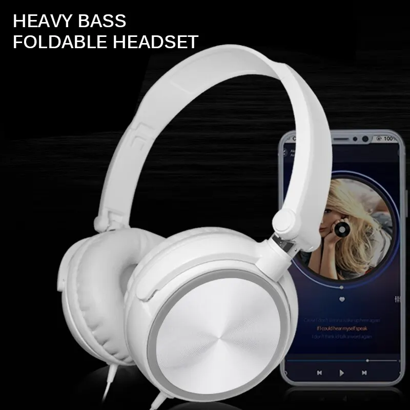 Fones de ouvido estéreo com fio com microfone ajustável, fones de ouvido dobráveis, adequados para PC, Mp3, Mobile, 3,5mm