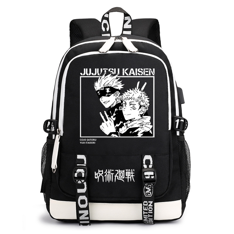呪術廻戦アニメプリントバックパック学生スクールバッグ子供 USB バッグ新学期ギフト