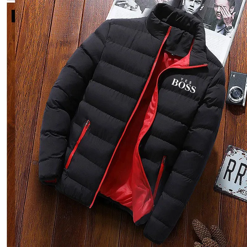 Nuevas chaquetas Parka gruesas y cálidas para hombre, prendas de vestir informales de invierno para hombre, abrigos con cuello levantado sólido, chaqueta acolchada de algodón cortavientos para hombre