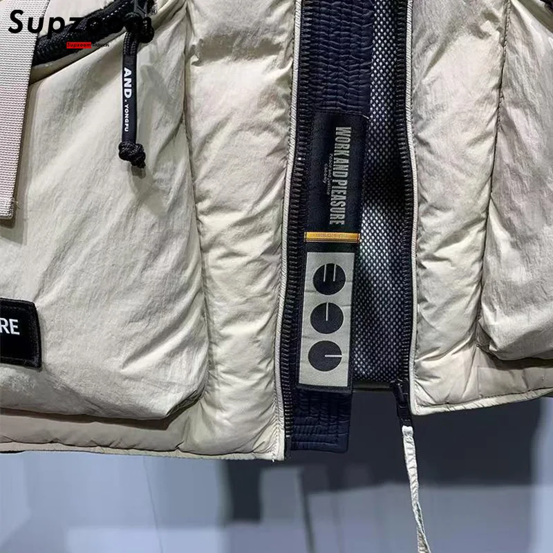 Supzoom เสื้อกั๊กขนเป็ดหนา2024สำหรับผู้ชายและผู้หญิง, คอตั้งมาใหม่ล่าสุดหนังตัวอักษรสำหรับฤดูใบไม้ร่วงและฤดูหนาว