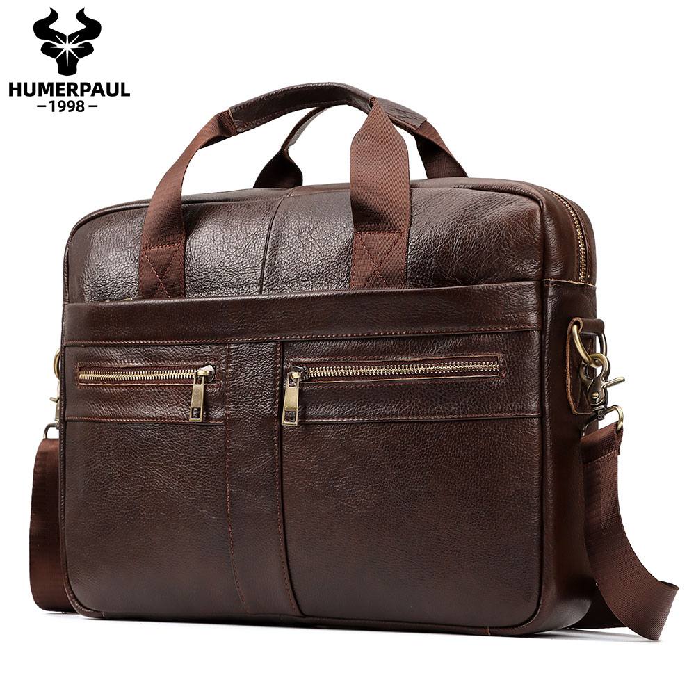 Maletín para hombre, bolso de negocios de alta calidad, bolsas de mensajero de hombro de cuero genuino, bolso de oficina para hombre, bolso para ordenador portátil de 14 pulgadas, viaje