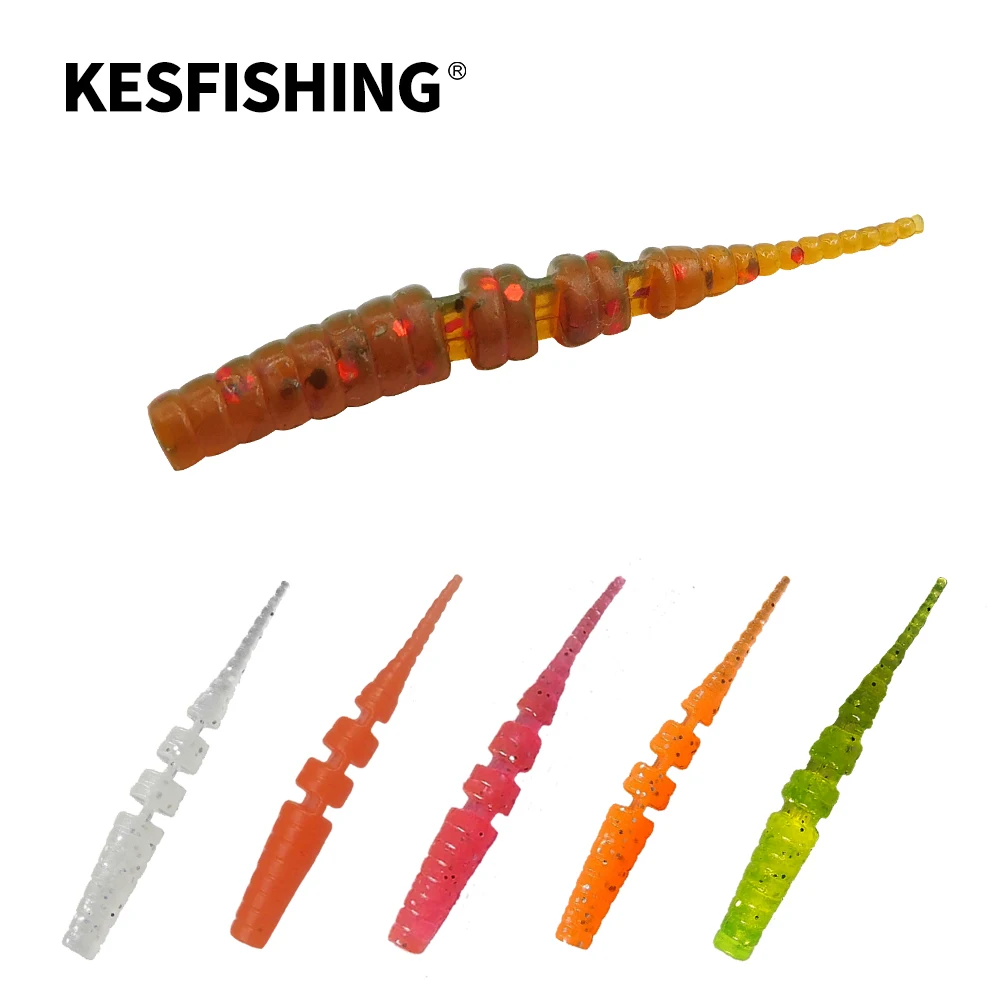 KESFISHING Jig gusano señuelos Polaris 42mm Pesca lubina trucha Invierno Pesca en hielo insignias y aromas cebos blandos