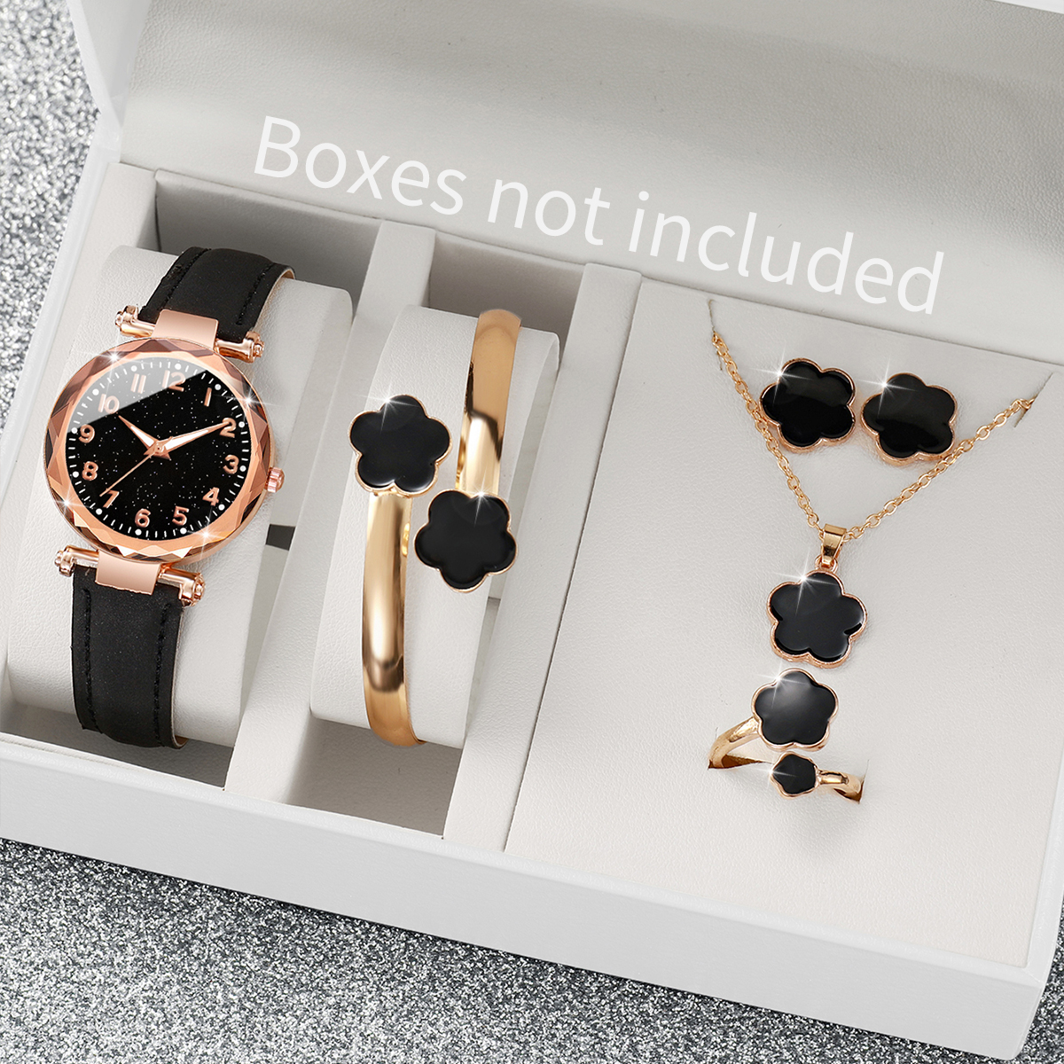 6 шт./компл. женские часы, модные цифровые кожаные кварцевые часы с уникальным комплектом цветочных украшений