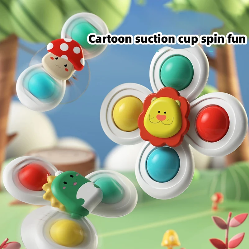 3PC ชุดดูดถ้วยปั่นการ์ตูนสัตว์ SPINNER ของเล่นเด็กหน้าต่างเก้าอี้สูงถาดอาบน้ําตารางเดินทางสําหรับของขวัญเด็ก