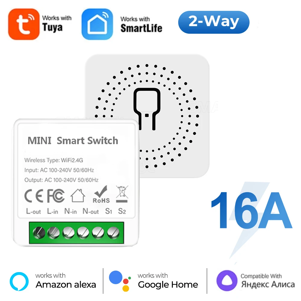 Tuya 16A MINI Wifi Schakelaar DIY 2-weg Afstandsbediening Timer Relais Automatisering Voor Smart Leven Werk Met Alexa Google Home Alice