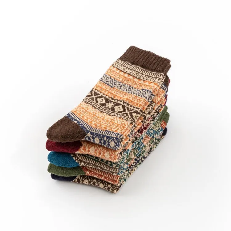 5 pares de calcetines de invierno para hombre, calcetines gruesos de lana de oveja, calcetines cálidos de estilo Retro para hombre, calcetines coloridos de moda para botas de nieve
