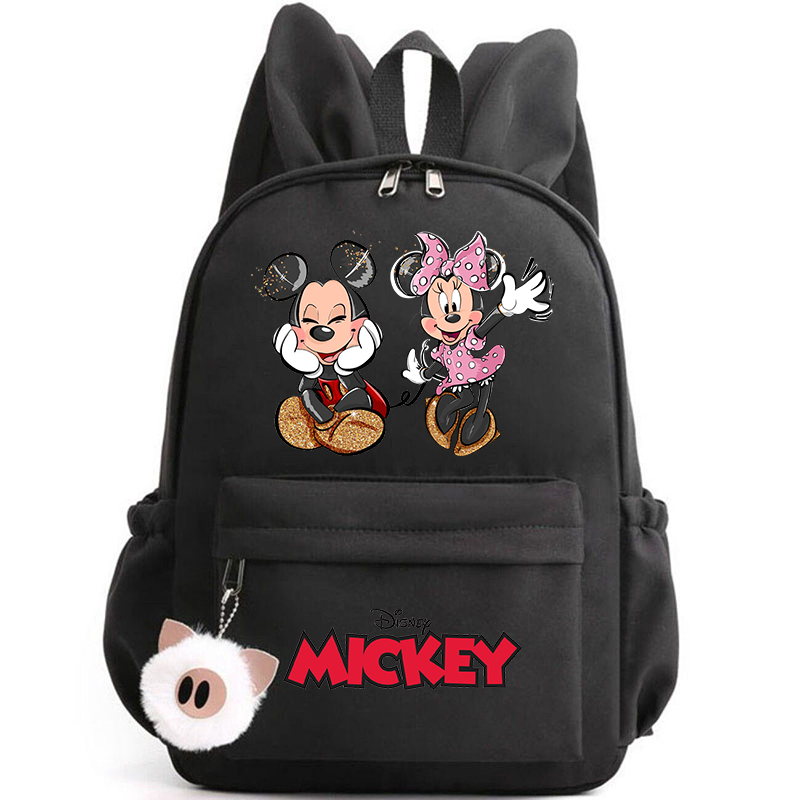 Mochila Disney de Mickey Minnie Mouse para niña, niño, estudiante, adolescente, mochilas escolares informales para mujer, Mochila de viaje con Orejas de conejo