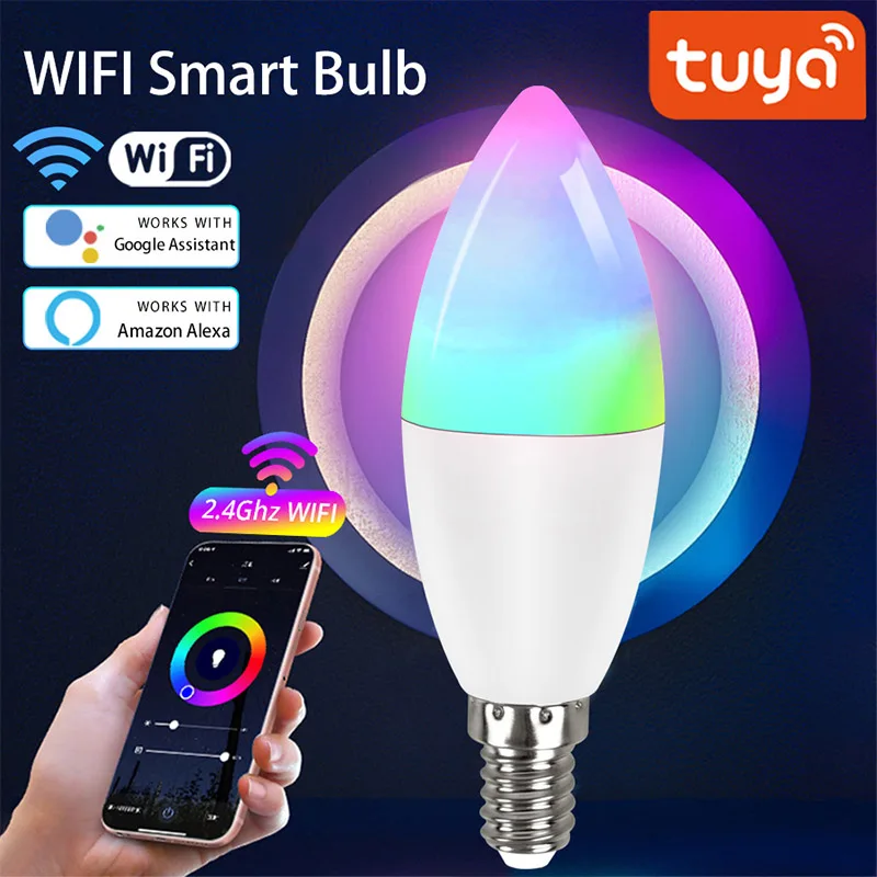 Tuya สมาร์ทหลอดไฟหรี่แสงได้ห้าทิศทางเกลียวหลอดไฟ Wifi RGB หลอดไฟรีโมทคอนโทรลและการควบคุมเสียง 5W