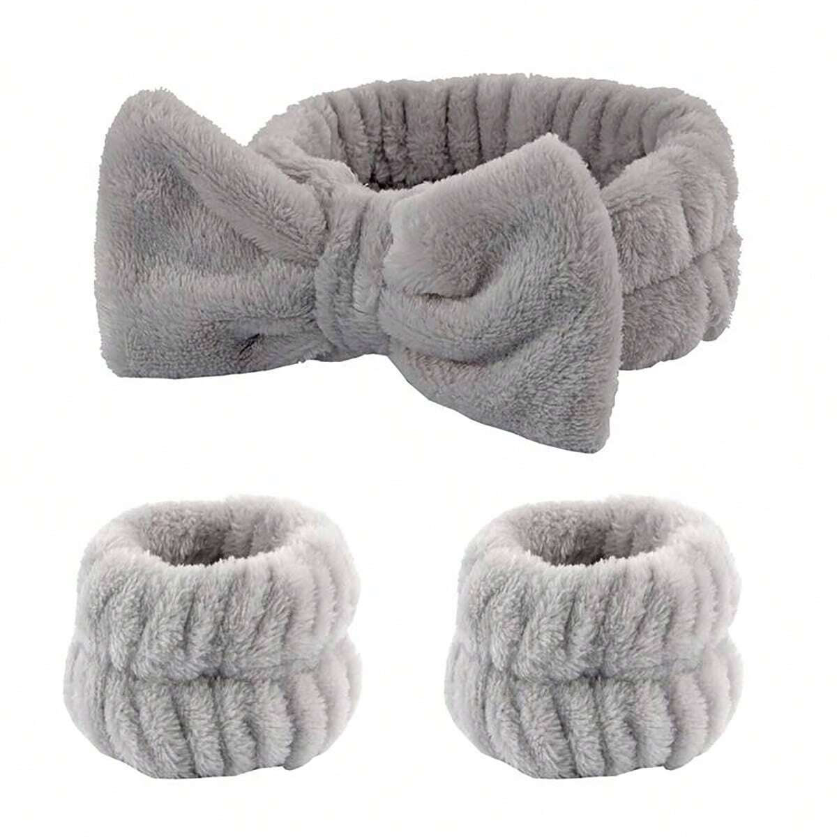 3 pçs/set-conjunto de faixa de pulso de bandana, 1 pc coral velo maquiagem facial bandana de cabelo elástico alto e 2 pçs faixa de lavagem de pulso