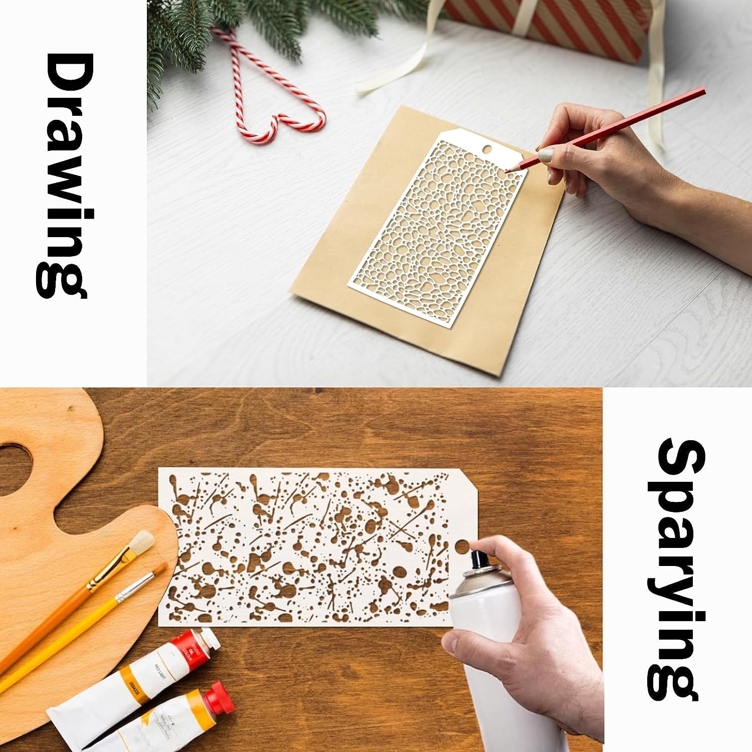 8Pcs/Set 24cm Leopard Brick Dot Mesh DIY Layering Stencils Painting Scrapbook Coloring Embossing Album Decorative Template