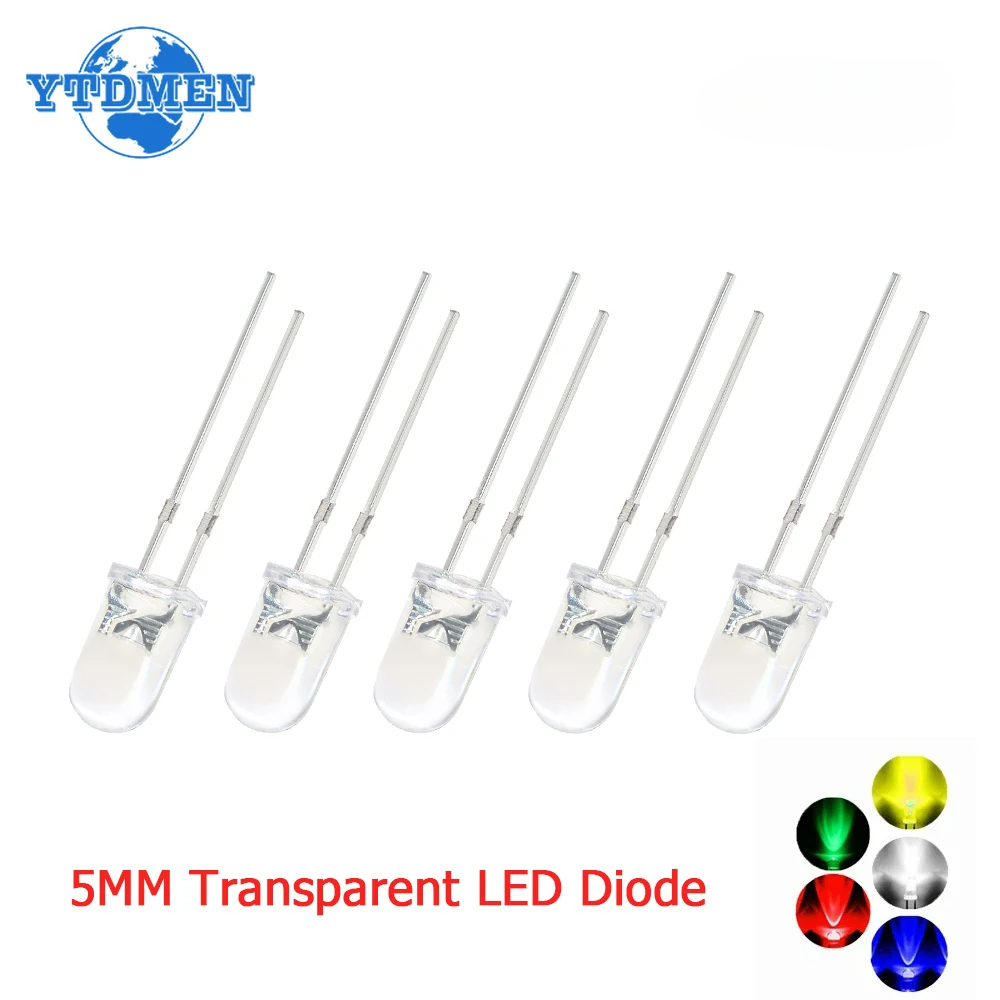 50/100 Stück 5 mm LED, ultrahell, transparent, weiß, grün, rot, blau, gelb, orange, Leuchtdiode, rundes LED-Sortiment