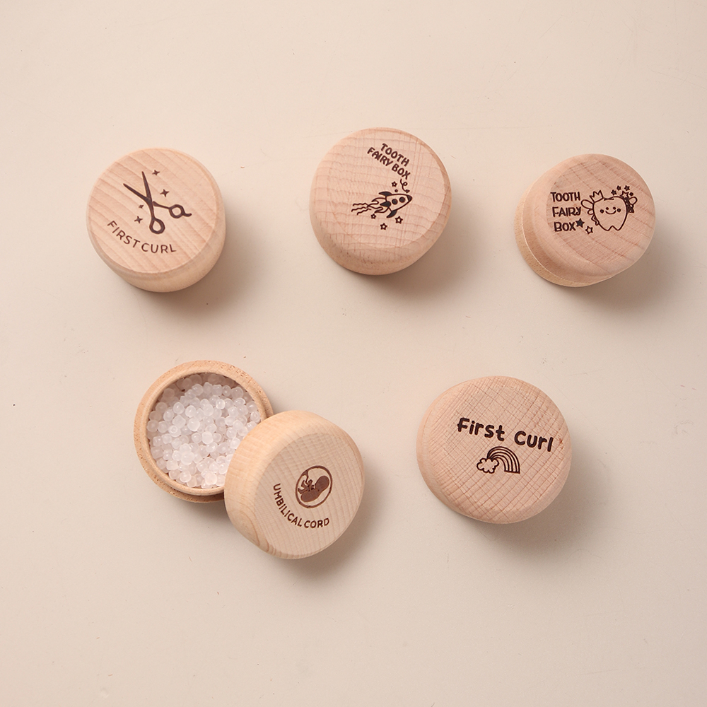 Caixa de lembrança de bebê Beechwood – caixa de memória de primeiro dente e cordão umbilical, baú de tesouro Marco