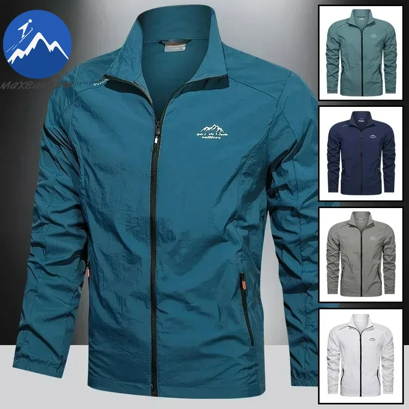 Cortavientos de verano para hombre, chaquetas con protección solar UV y bolsillos con cremallera, ropa de trabajo ultraligera transpirable, abrigos finos de piel para exteriores para campamento