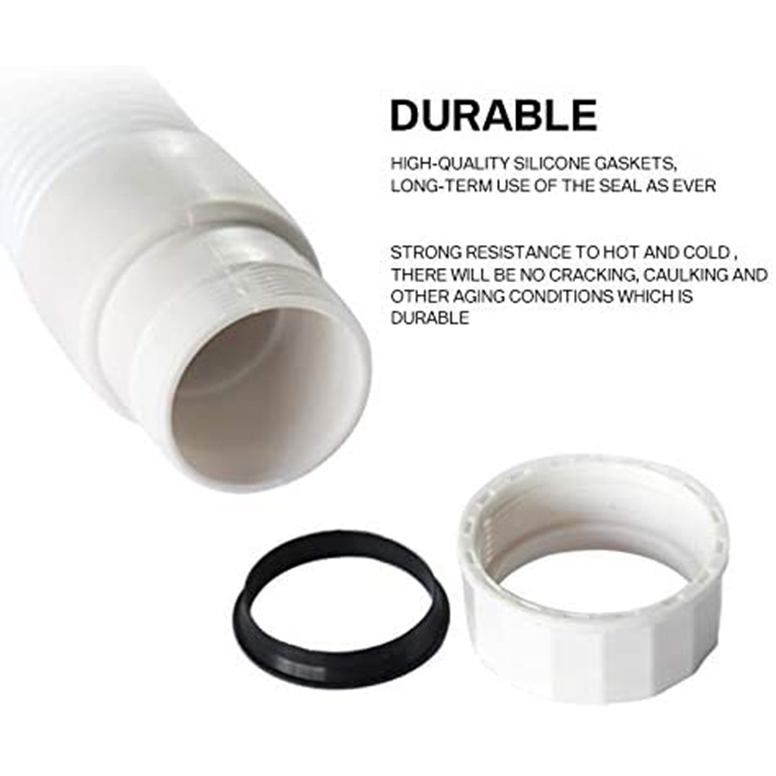 Tubo de esgoto flexível expansível, tubo de drenagem do banheiro, encanamento de lavatório, mangueira de água pluvial, pia da cozinha, branco, 1 pacote