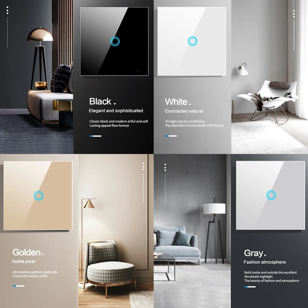 AXUS EU Touch Switch AC100-240V Led rétro-éclairage Panneau Guatemala Clip Verre applique murale michaSwitches 1/2/3 Gang Interruttore