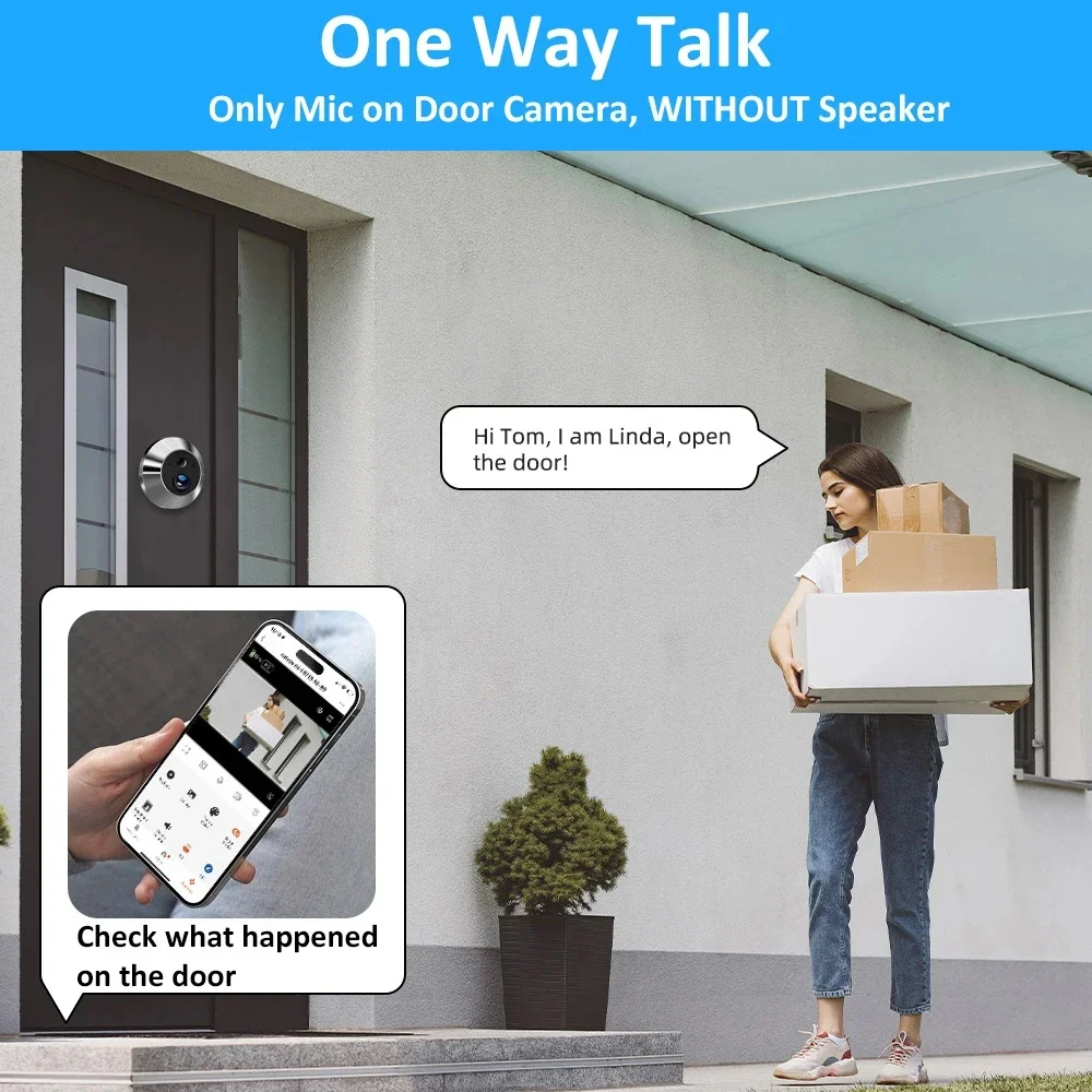 Campainha inteligente Tuya com câmera olho de porta com detecção automática 1080P 2.4G WiFi
